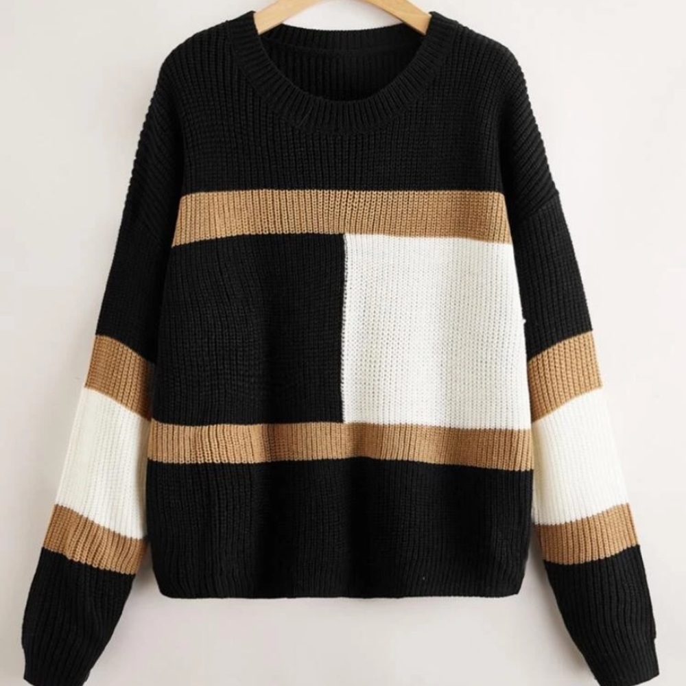 Drop Shoulder Color Block Sweater